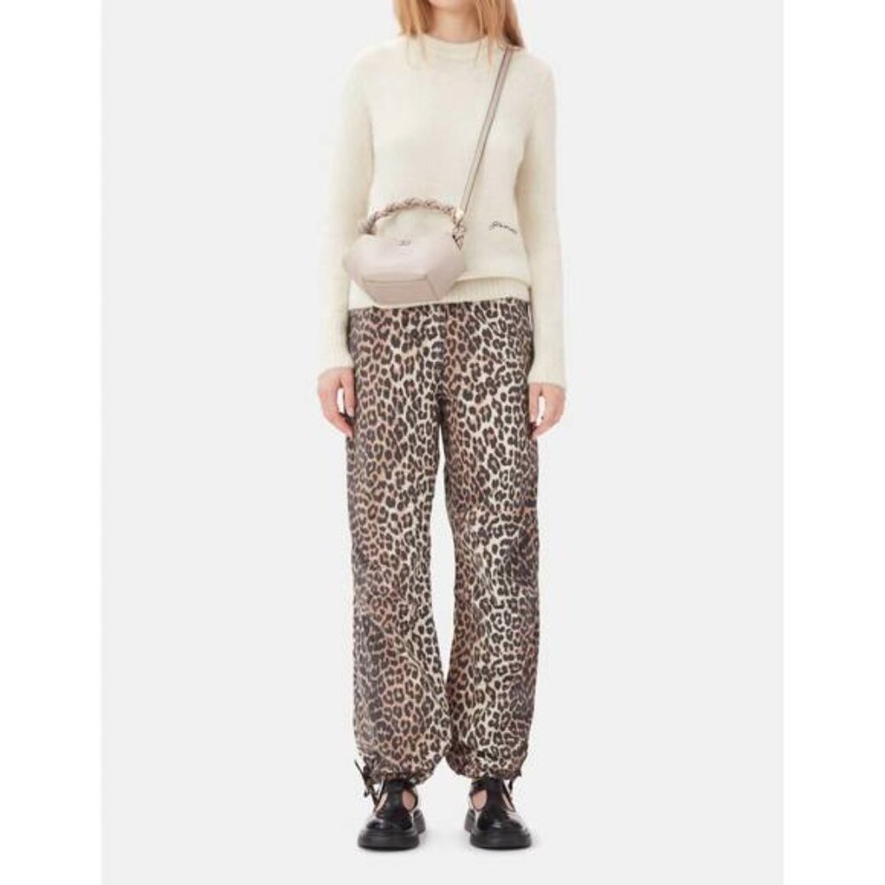NWOT: GANNI Leopard Cotton Drawstring Pants, in Almond Milk, size 38